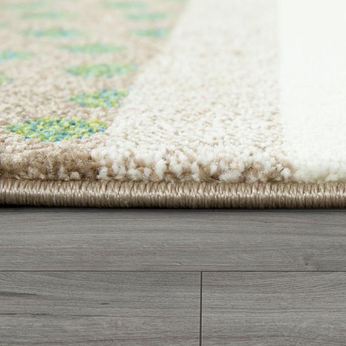 Rond vloerkleed Kinderkamer - Voetbal crème/turquoise 120 cm rond | bol