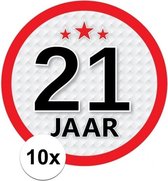 10x 21 Jaar leeftijd stickers rond 15 cm - 21 jaar verjaardag/jubileum versiering 10 stuks