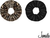 Jumalu scrunchie velvet haarwokkel haarelastiekjes - tijgerprint en zwart - 2 stuks