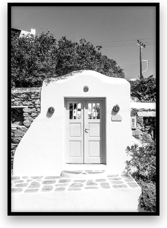 Poster: Griekse deur - Zwartwit - A4 - Zwart-wit