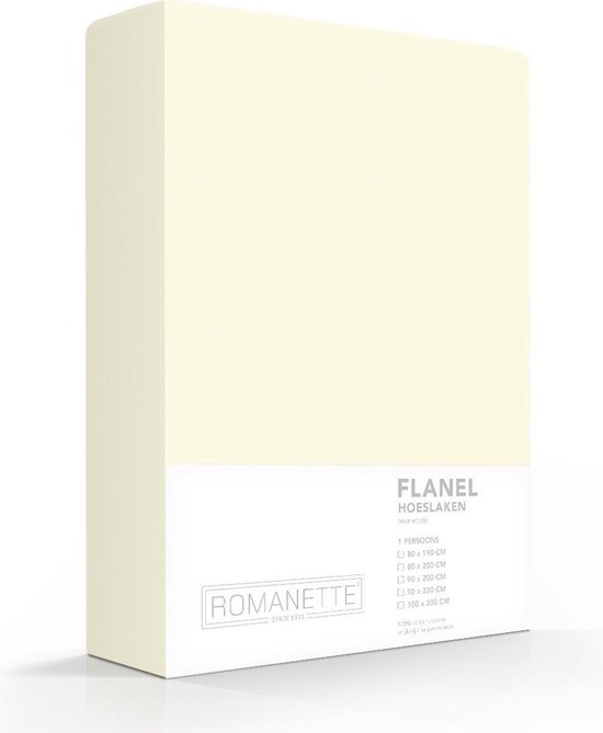 Romanette - Flanel - Hoeslaken - Lits-jumeaux - 160x200 cm - Ivoor