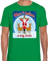 Fout Kerstshirt / t-shirt - Now I believe in Holy Santa - groen voor heren - kerstkleding / kerst outfit XL