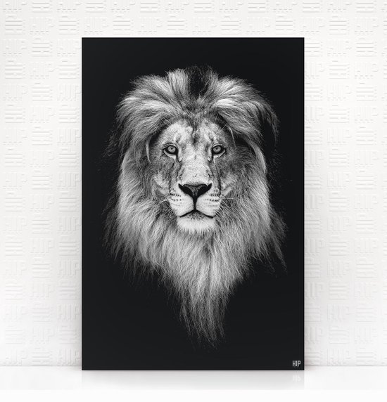HIP Schilderij Lion - Leeuw - - Wanddecoratie Zwart wit | bol.com