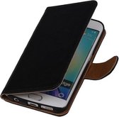 Zwart Echt Leer Booktype Samsung Galaxy S6 Edge Wallet Cover Cover