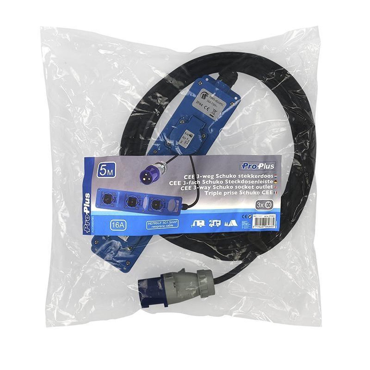 ProPlus Stekkerdoos - 3 - weg Schuko - 5 meter - IP44 - Neopreen kabel — afbeelding 3