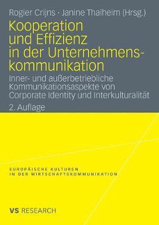 Boek met de titel "Kooperation und Effizienz in der Unternehmenskommunikation" in het geel en grijs.