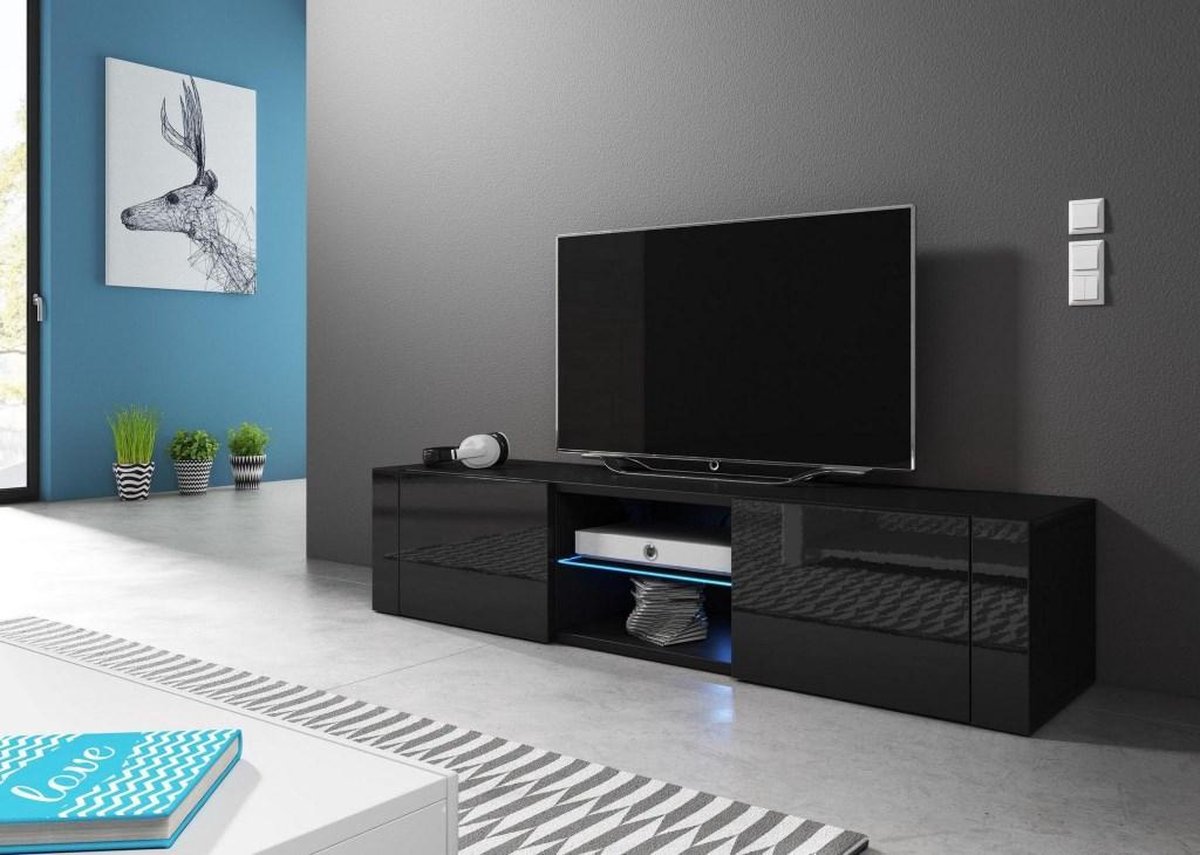 Meuble TV Noir 140 cm -Incluant LED - Design Moderne | bol