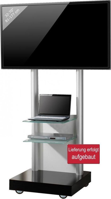 XTRARM Delphos Mobiele tv-standaard, oprolbaar, met houten voet, televisiestandaard voor 32-70 inch televisie tot 45 kg, in hoogte verstelbaar tot ca. 130 cm, draaibaar ± 25 graden, max. VESA 600 x