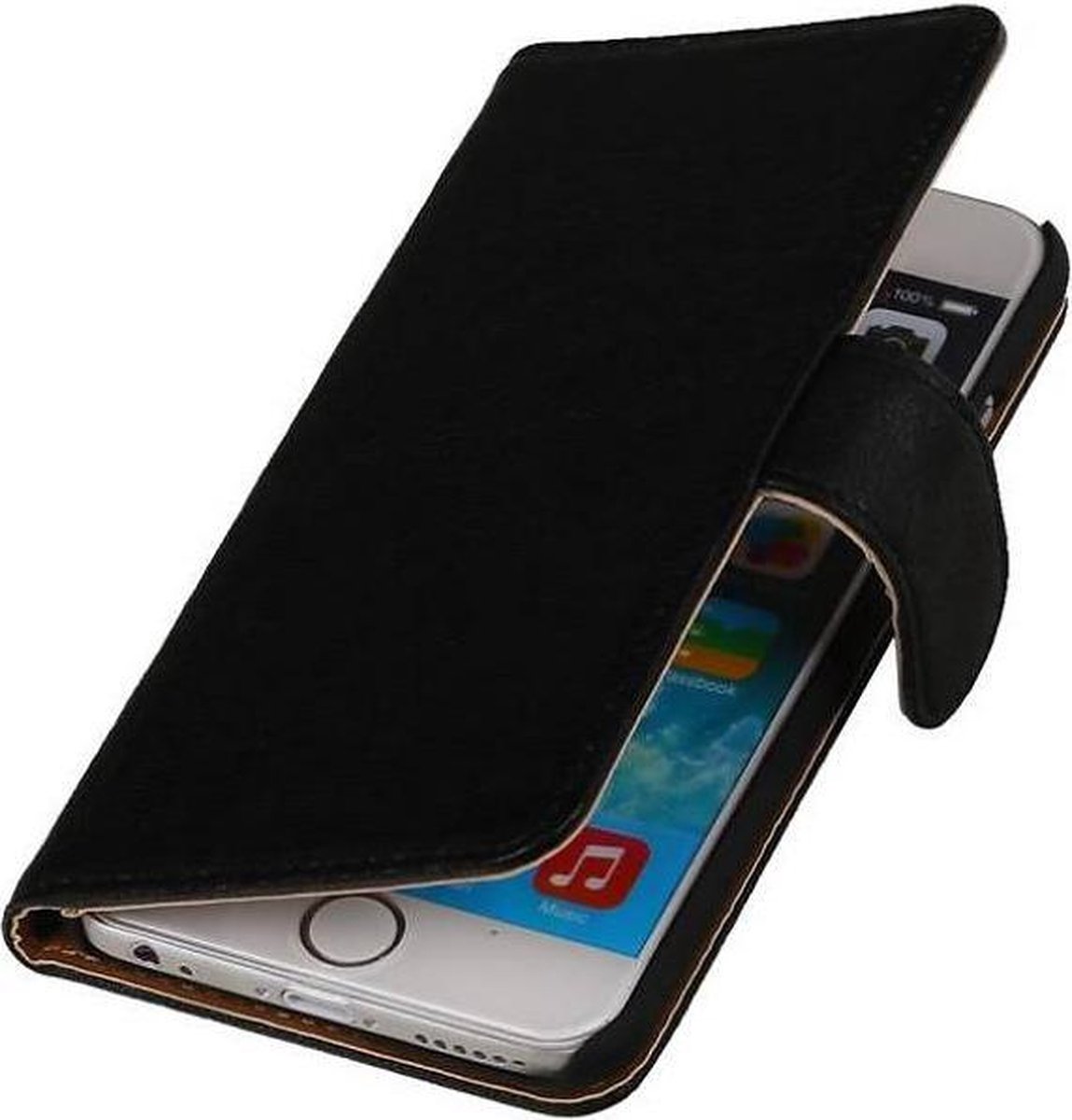 Washed Leer Bookstyle Hoesje - Geschikt voor iPhone 6 Zwart