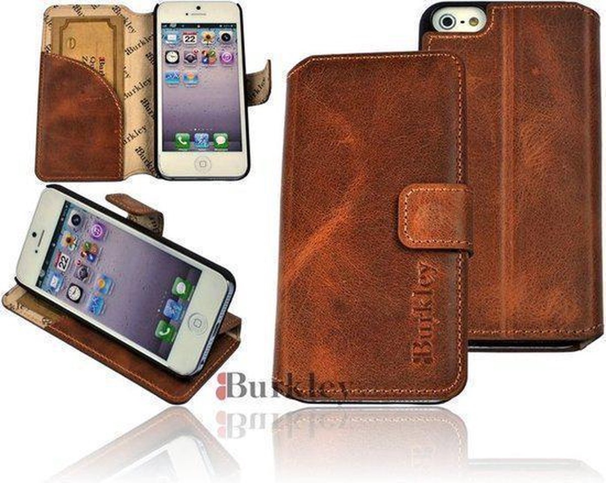 Uitsteken Daarom Madeliefje Burkley Naturel Leather Wallet Case Hoesje Apple iPhone 5/5s Tobacco |  bol.com