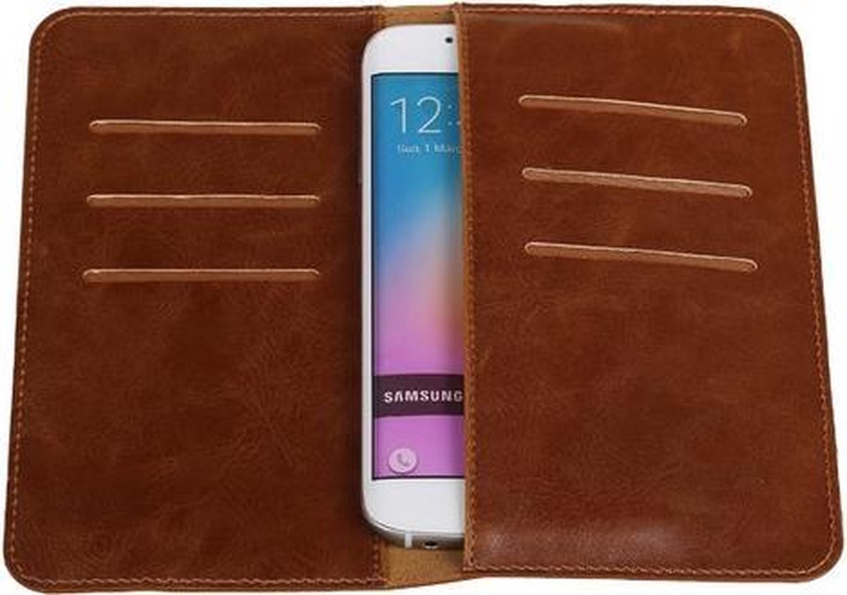 Bruin Pull-up Medium Pu portemonnee wallet voor Samsung Galaxy J1 2015
