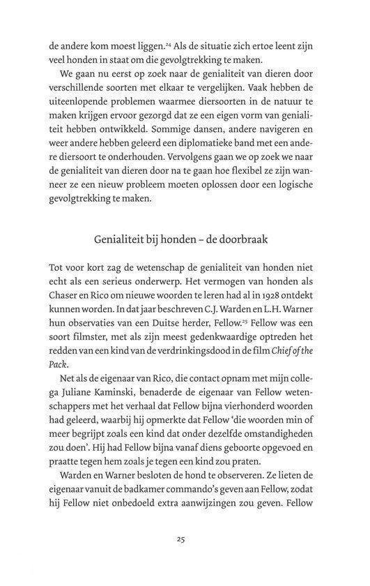 Pagina met tekst over de genialiteit van honden, met de titel 'Genialiteit bij honden – de doorbraak'.