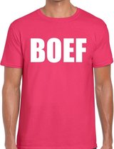 Boef tekst t-shirt roze heren XL