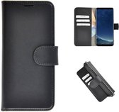 Echt Lederen Wallet Bookcase Pearlycase® Handmade Effen Zwart Hoesje voor Samsung Galaxy S8 Plus