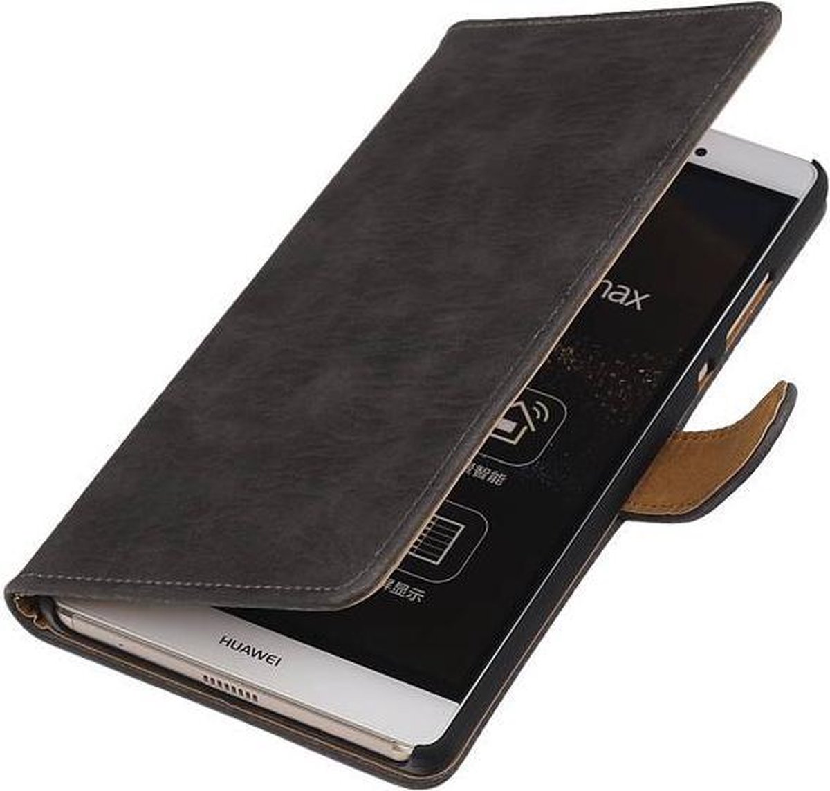 Huawei P8 Max Bark Hout Booktype Wallet Hoesje Grijs - Cover Case Hoes