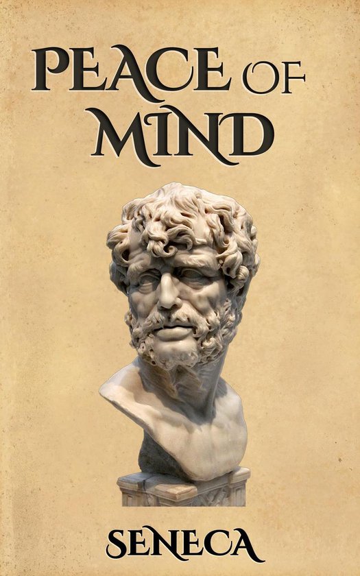 Buste van Seneca met tekst "PEACE OF MIND" en "SENECA".