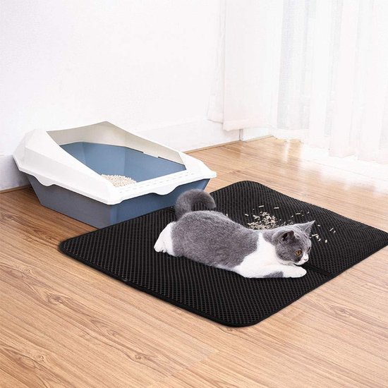 Lavida Home - Kattenbakmat - Grit Opvanger - 45 x 60 cm - Dubbele laag & Waterdicht - Katten mat - Katten mat met opvangruimte voor Grit - Katten mat - Kat benodigdheden - Kitten - Gritmat voor poes - Grijs