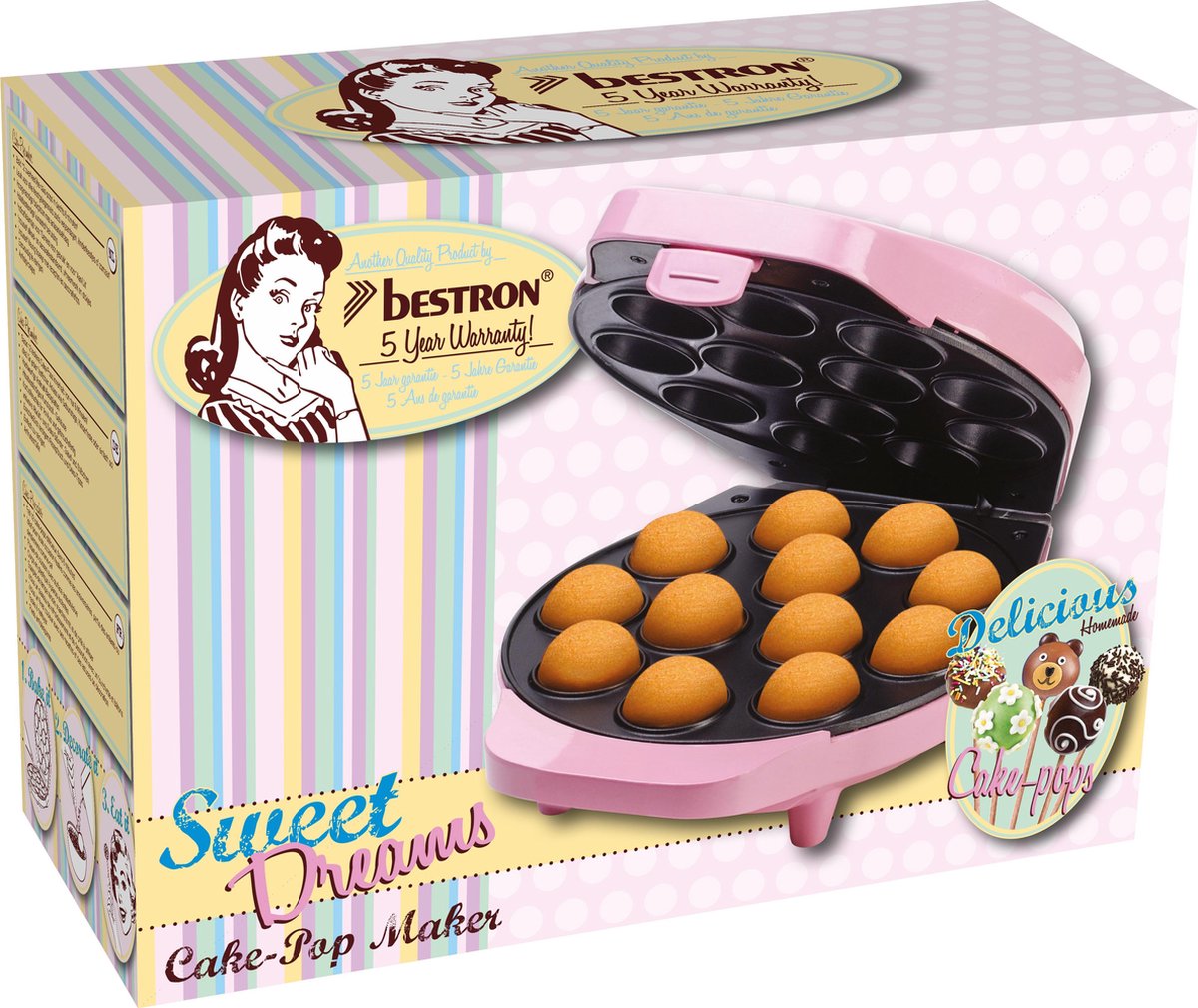 Bestron Cake Pop Maker, Wafelijzer voor Cake Pops, inclusief Cake Pop 12... | bol.com