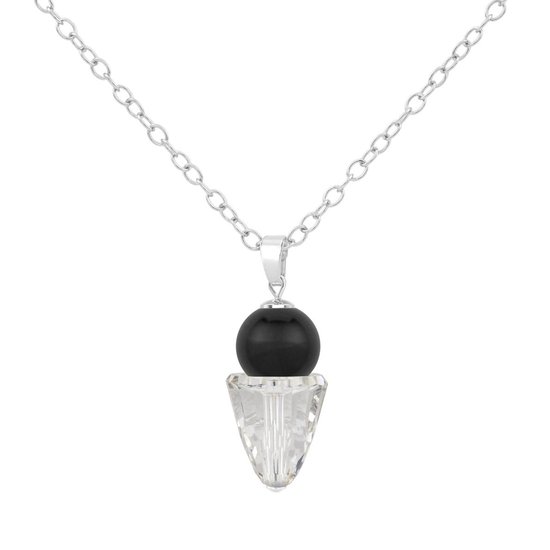 Collier ARLIZI - pendentif cristal transparent perle Swarovski noire - argent - 1466