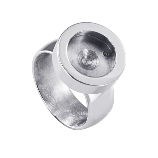 Quiges RVS Schroefsysteem Ring Zilverkleurig Glans 17mm met Verwisselbare 12mm Mini Munt - SLSRS47517