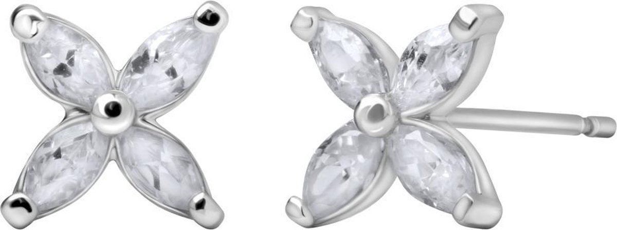 Quiges - Oorknoppen Zirkonia Bloem Transparant - Dames Oorbellen - 925 Zilver Rhodium - ESE017