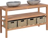 Badkamerkast  bruin met Riverstone stenen / badkamer kast hout bruin / handdoeken kast badkamer hout / wasbak badkamer kast