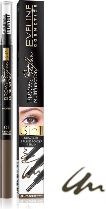 Eveline Cosmetics Brow Styler 3in1 Multifunction 01 Medium Brown | bol