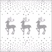 Serviettes de Noël renne et pois blanc / argent 20x pièces - Serviettes de Noël / Serviettes de table de Noël