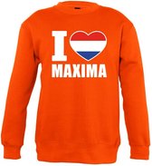 Oranje I love Maxima sweater kinderen 7-8 jaar (122/128)