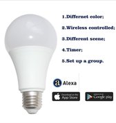 Freetrader-Dimbare Smart Bulb lamp met witte kleur, 7W ,Werkt met Amazon Echo Alexa (incl. Echo & Dot) of Google Home apparaten, Kleuren veranderende lamp werkt via WiFi app bestuurbaar