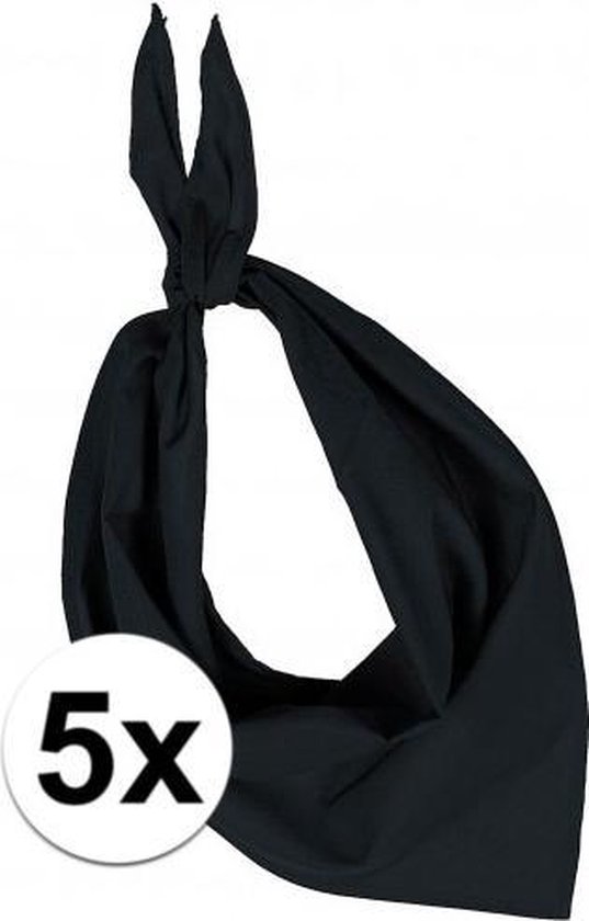 5x Zakdoek bandana zwart - hoofddoekjes