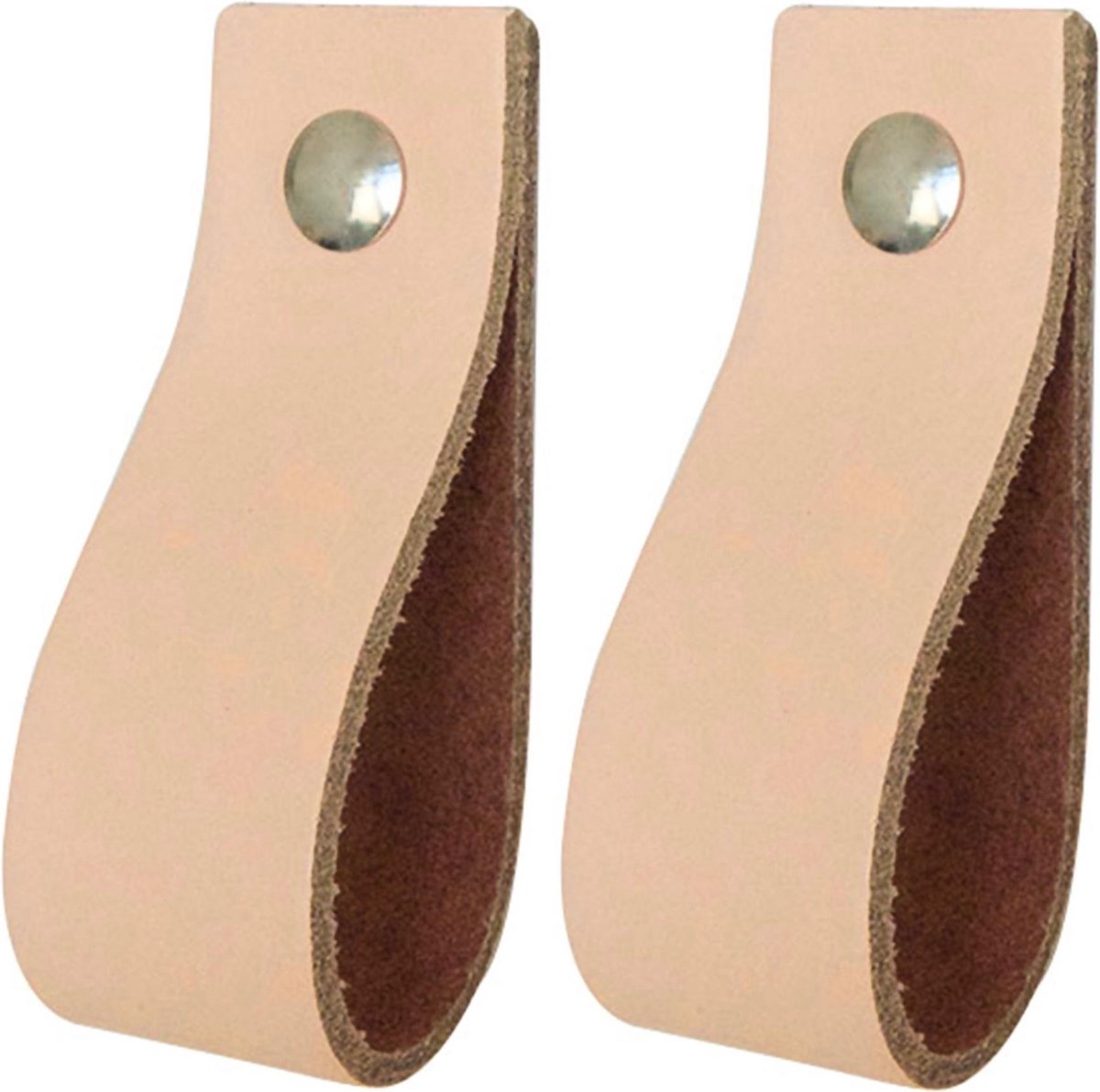2x Leren handgrepen 'de lus' - maat M (19 x 2,5 cm) -  NATUREL - incl. 3 kleuren schroefjes (handgreepjes - leren grepen - greepjes - leren lusjes)