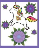 Purple Flowers Cute Rainbow Heart Unicorn Cover Girl Composition Wide-ruled blank line School Notebooks