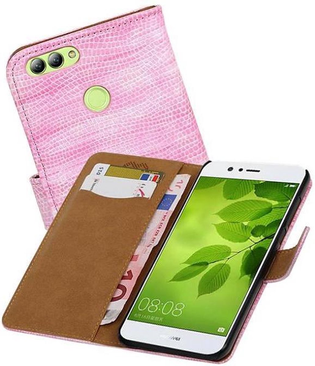 Hagedis Bookstyle Wallet Case Hoesjes Geschikt voor Huawei Nova 2 Roze