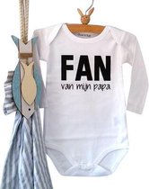Baby Rompertje unisex met tekst Fan van mijn papa | Lange mouw | wit | maat 74/80 jongen meisje