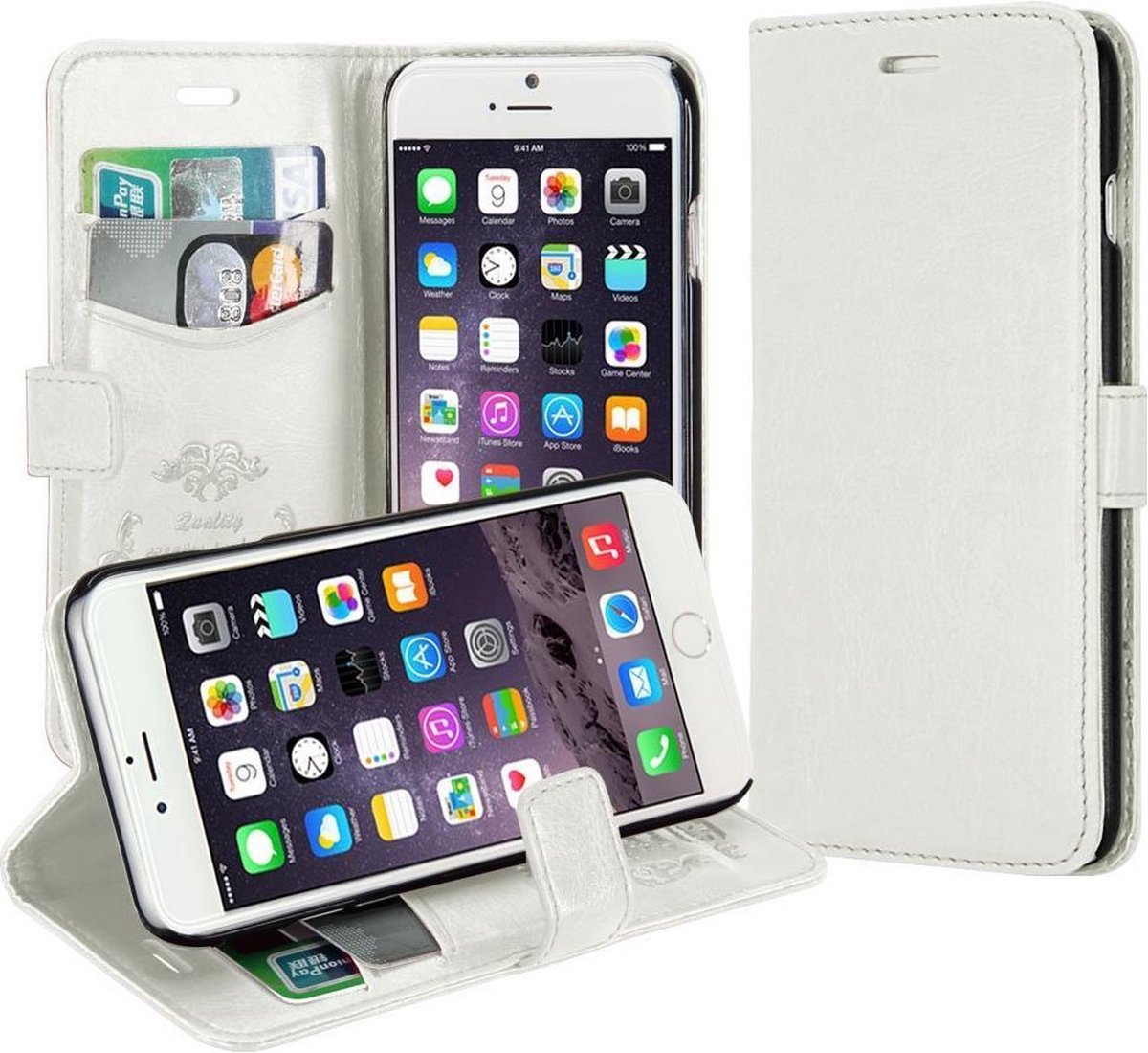KDS Cover Wallet case hoesje Telefoonhoesje Geschikt voor: iPhone 4 4S wit