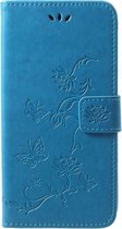 Shop4 - Geschikt voor iPhone Xs Max Hoesje - Wallet Case Bloemen Vlinder Blauw