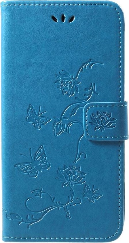 Shop4 - Geschikt voor iPhone Xs Max Hoesje - Wallet Case Bloemen Vlinder Blauw
