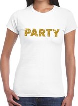 Party goud glitter tekst t-shirt wit voor dames XXL