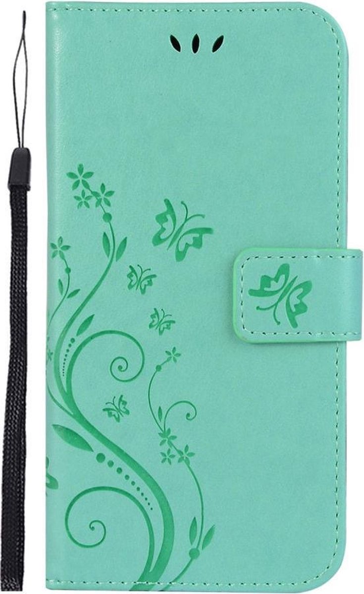 Shop4 - Samsung Galaxy M20 (Power) Hoesje - Wallet Case Vlinder Patroon Mint Groen