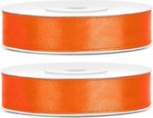 2x Satijn sierlint rollen oranje 12 mm - Sierlinten - Cadeaulinten - Decoratielinten