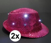 2x Roze Toppers pailletten hoedje met LED licht