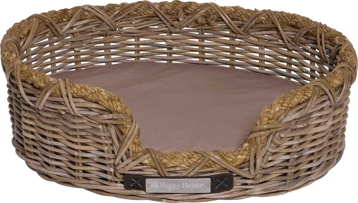 Happy-House Mand Riet Ovaal Met Touw Xl Naturel Xxlarge met kussen 95c82x26cm