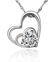 Fate Jewellery Ketting FJ411 - Double Heart - 45cm - Zilverkleurig met zirconia kristal