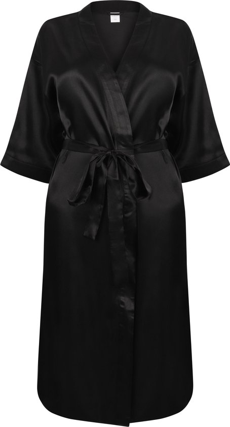 Inademen ik heb het gevonden stewardess Luxe Satijnen badjas dames M/L | Kimono Ochtendjas Zwart Satijn | bol.com