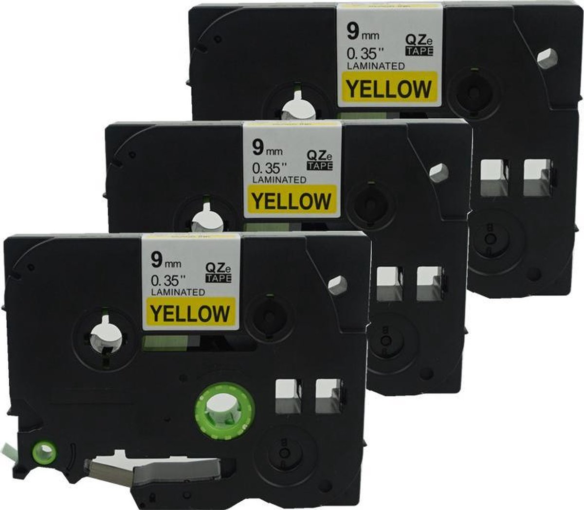 3x Labeltape voor Brother TZe-621 9mm / Zwart op geel / 9mm x 8m / Compatibele met TZ-621 voor Brother P-Touch 1000