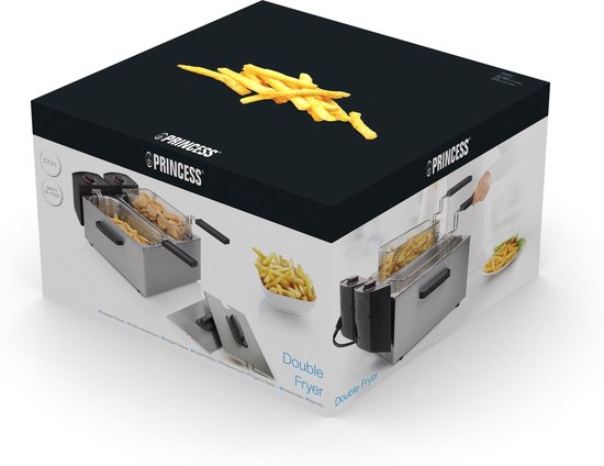 Princess Dubbele Frituurpan - Inhoud 2 x 3 liter - Koude Zone - 3600W - 2x regelbare thermostaat -183123 - RVS