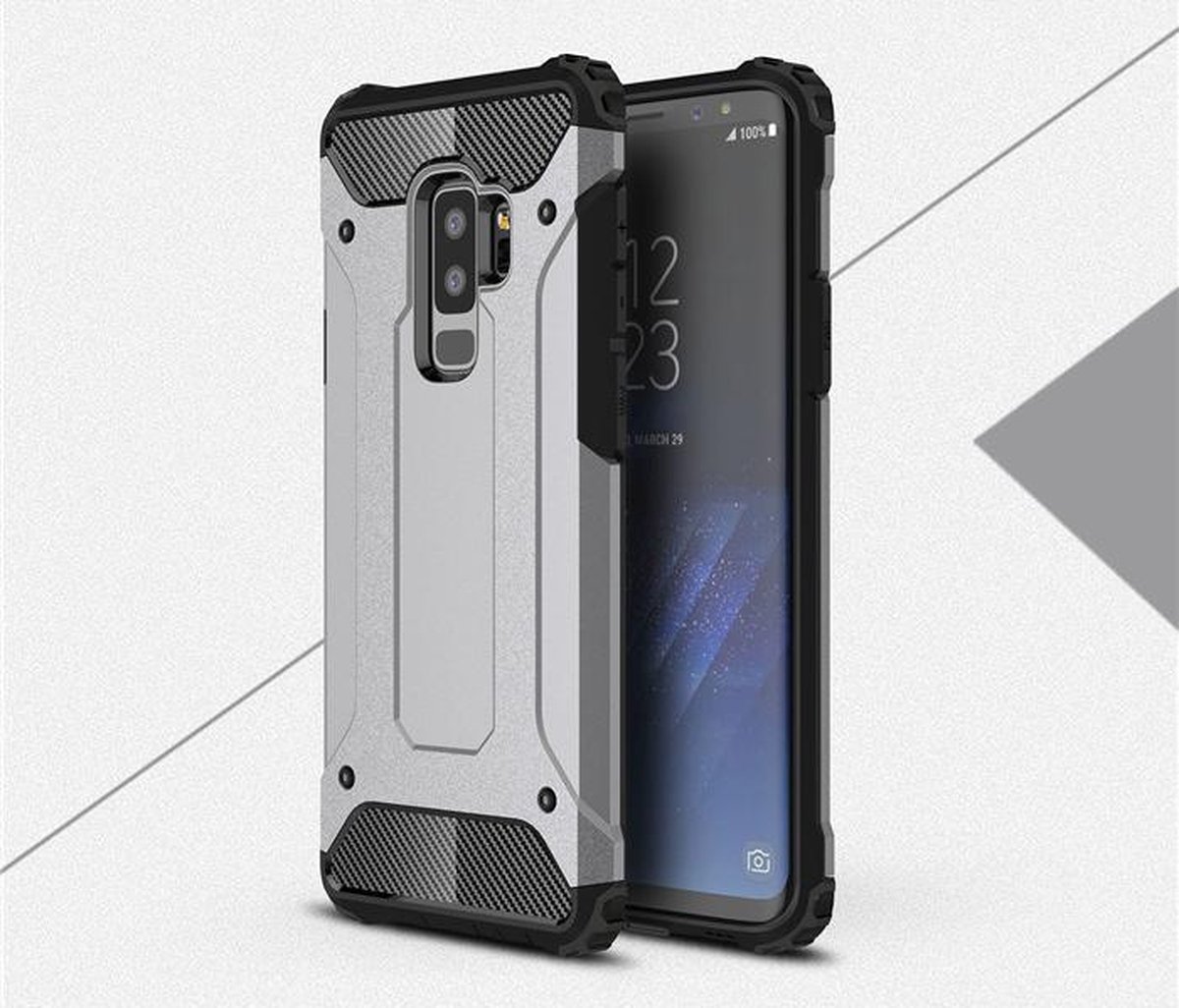 HB Hoesje Geschikt voor Samsung Galaxy S9 Plus - Anti Shock Hybrid Armor Back Cover - Grijs