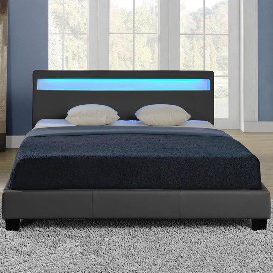 Bed Parijs met LED-verlichting bedbodem 140x200 donkergrijs | bol.com