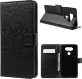 Grain litchi lederlook zwart wallet case cover LG G5